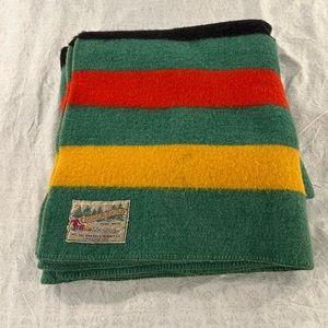 Orrlaskan Vintage Green Striped Wool Blanket